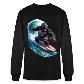 Patriotic Surfing Gorilla - Men's Long Sleeve T-Shirt - black - Front