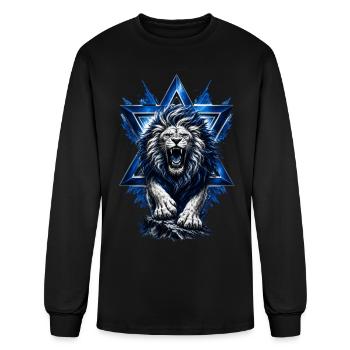 Lion et une étoile de David - T-shirt à manches longues Homme - noir - Devant