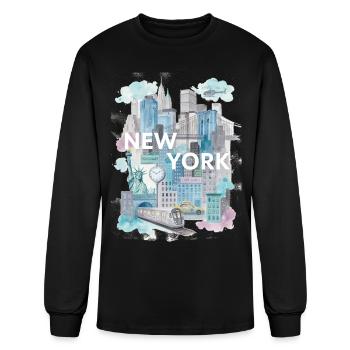 Pastel NYC Skyline Watercolor - Men's Long Sleeve T-Shirt - black - Front