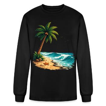 Tropical Palm Tree Beach Summer T-Shirt  - Men's Long Sleeve T-Shirt - black - Front