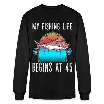 pêcheur anniversaire 45 pêche 45e anniversaire pêcheur - T-shirt à manches longues Homme - noir - Devant