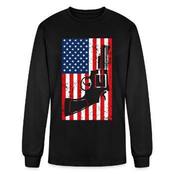 USA American Flag Gun Revolver Shooting Range - Men's Long Sleeve T-Shirt - black - Front