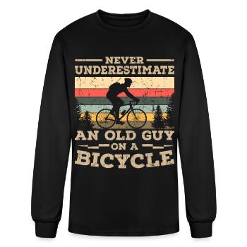 Vintage Biker Old Guy On A Bicycle Biking - Men's Long Sleeve T-Shirt - black - Front