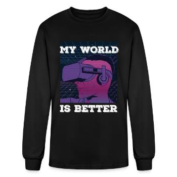 Drôle de réalité virtuelle Mon monde est meilleur - T-shirt à manches longues Homme - noir - Devant