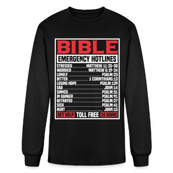 Bible Verse Emergency Numbers Christian Hotline Ps - Men's Long Sleeve T-Shirt - black - Front