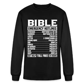 Bible Verse Emergency Numbers Christian Hotline Ps - Men's Long Sleeve T-Shirt - black - Front