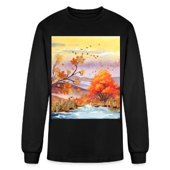 "Autumn Serenity by the Lake - Watercolor Swan" - Men's Long Sleeve T-Shirt - black - Front