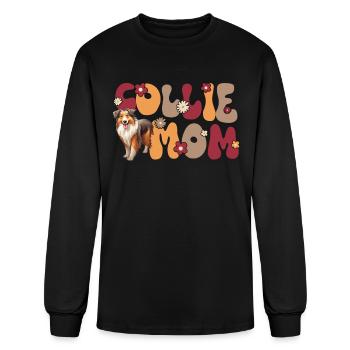 Longhair Collie Groovy Collie Mom - Men's Long Sleeve T-Shirt - black - Front