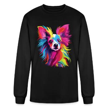 Aquarelle colorée chinois chien à crête - T-shirt à manches longues Homme - noir - Devant