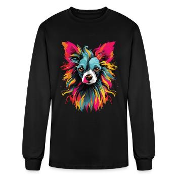 Aquarelle colorée chinois chien à crête - T-shirt à manches longues Homme - noir - Devant