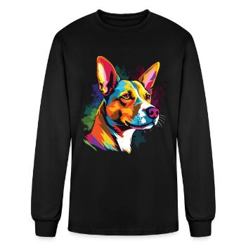 Watercolor Colorful Basenji - Men's Long Sleeve T-Shirt - black - Front