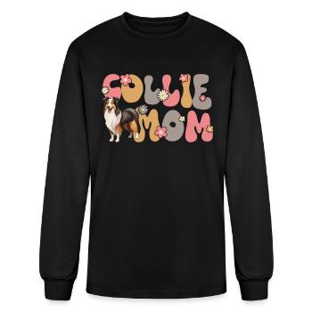 Longhair Collie Groovy Collie Mom - Men's Long Sleeve T-Shirt - black - Front