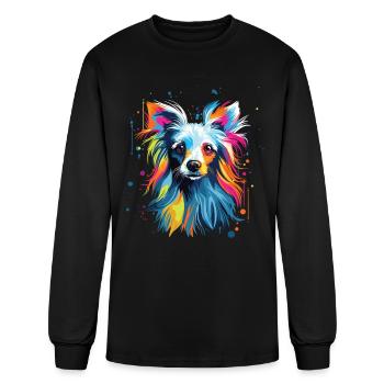 Aquarelle colorée chinois chien à crête - T-shirt à manches longues Homme - noir - Devant