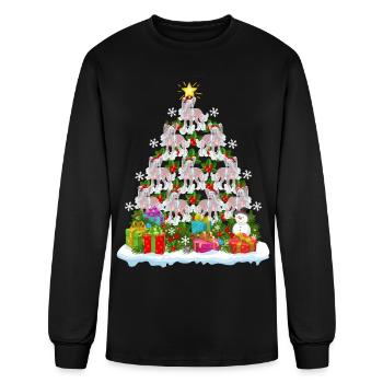 Chien chinois à crête laid, arbre de Noël, chapeau de Père Noël - T-shirt à manches longues Homme - noir - Devant