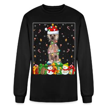 Lumières de Noël de chien chinois à crête - T-shirt à manches longues Homme - noir - Devant