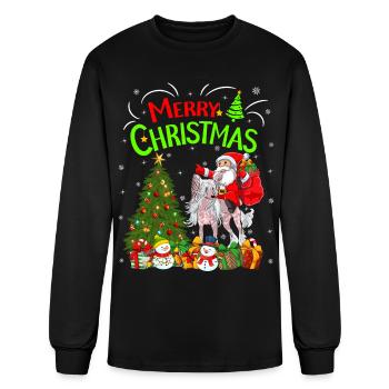Chien chinois à crête Père Noël chevauchant Joyeux Noël - T-shirt à manches longues Homme - noir - Devant