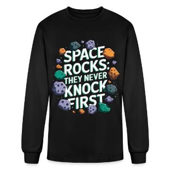 Space rocks, They never knock first - Men's Long Sleeve T-Shirt - black - Front