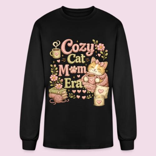 Cozy Cat Mom Era Faux Stitched Design - Men's Long Sleeve T-Shirt
