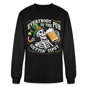 St. Patrick's Day skeleton Irish Pub Humor Tee - Men's Long Sleeve T-Shirt - black - Front
