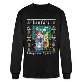 Santas Elfs Ugly Christmas Telephone-Operator - Men's Long Sleeve T-Shirt - black - Front