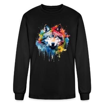 Wolf, color splash - Men's Long Sleeve T-Shirt - black - Front