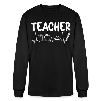 Teacher heartbeat teachers school class teach - Men's Long Sleeve T-Shirt - black - Front