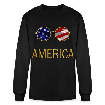 4 July America Glasses American Flag Stars Stripes - Men's Long Sleeve T-Shirt - black - Front