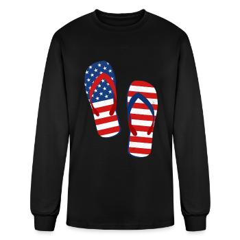 Flip Flop American Flag July 4 USA Stars Stripes - Men's Long Sleeve T-Shirt - black - Front