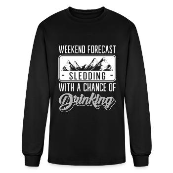 Winter Sledding Wooden Sled - Men's Long Sleeve T-Shirt - black - Front