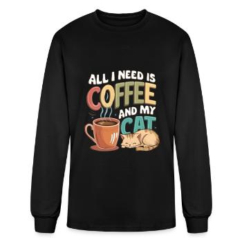 All I Need Is Coffee And My Cat - Men's Long Sleeve T-Shirt - black - Front