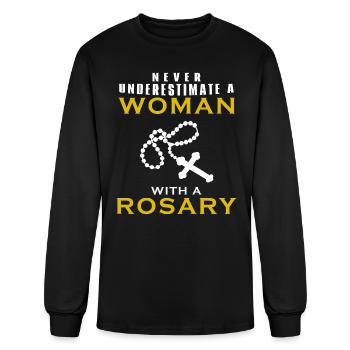 Never Underestimate a Woman with a Rosary - Men's Long Sleeve T-Shirt - black - Front