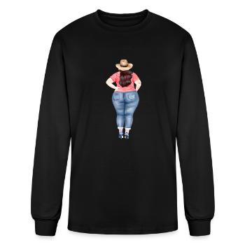 Proud Full Figured Woman Wearing Denim Blue Jeans - Men's Long Sleeve T-Shirt - black - Front