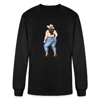 Proud Full Figured Woman Wearing Denim Blue Jeans - Men's Long Sleeve T-Shirt - black - Front