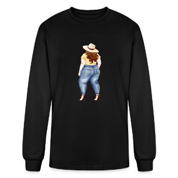 Proud Full Figured Woman Wearing Denim Blue Jeans - Men's Long Sleeve T-Shirt - black - Front