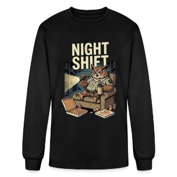 Night Shift Security Owl Pizza Lover Art - Men's Long Sleeve T-Shirt - black - Front