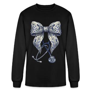 Floral Bow Stethoscope - Men's Long Sleeve T-Shirt - black - Front