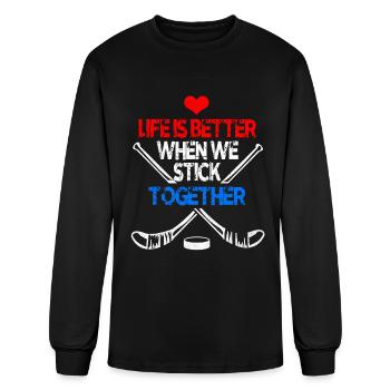 Ice Hockey Mask Puck Stick Field Goal Champion - Men's Long Sleeve T-Shirt - black - Front