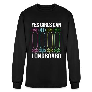 Yes Girls Can Longboard Funny Skater Longboarding - Men's Long Sleeve T-Shirt - black - Front
