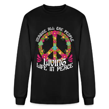 World Peace Symbol And Flowers Imagine - Men's Long Sleeve T-Shirt - black - Front