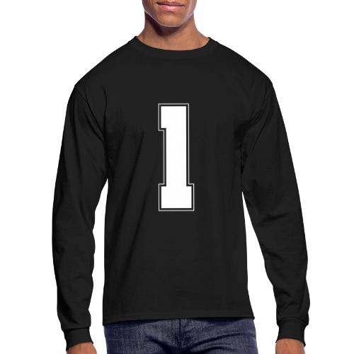 White Number 1 – Varsity Font - Men's Long Sleeve T-Shirt