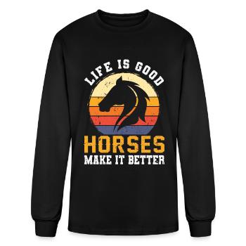 Cool Retro Vintage Horse Pony Hanoverian Gift - Men's Long Sleeve T-Shirt - black - Front