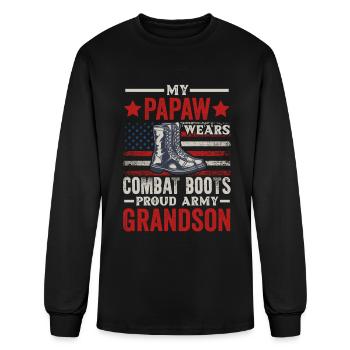 My Papaw Wears Combat Boots Proud Army Grandson Ve - Men's Long Sleeve T-Shirt - black - Front