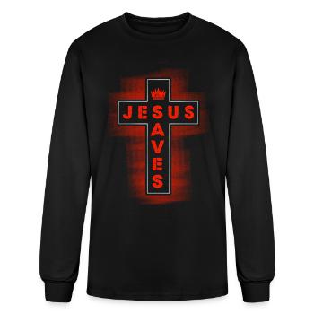 Jesus Saves - Religion God Christ Cross Faith - Men's Long Sleeve T-Shirt - black - Front