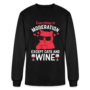 Everything In Moderation Except Cats and Wine - Men's Long Sleeve T-Shirt - black - Front