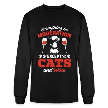 Everything In Moderation Except Cats and Wine - Men's Long Sleeve T-Shirt - black - Front
