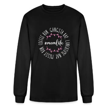 Maman Vie Messy Bun Café Run Gangsta Rap - T-shirt à manches longues Homme - noir - Devant