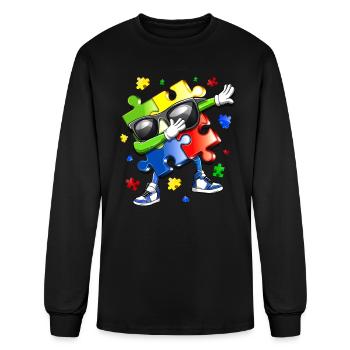 Autism Awareness Dabbing Puzzle Piece - Men's Long Sleeve T-Shirt - black - Front