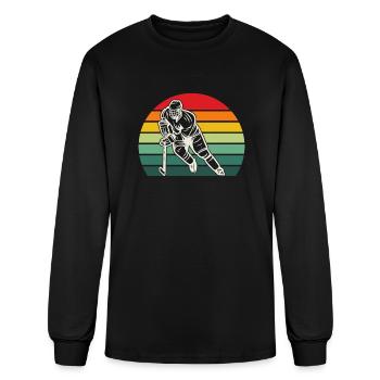 joueur de hockey sur glace de t-shirt rétro - T-shirt à manches longues Homme - noir - Devant