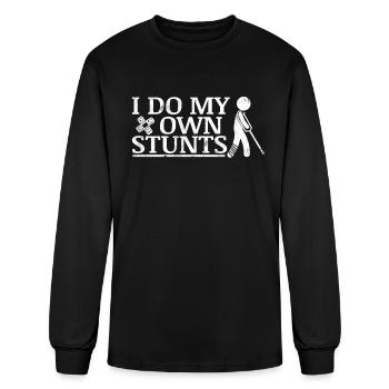 Broken Leg Cast Crutch - Funny Stunts Recovery - Men's Long Sleeve T-Shirt - black - Front