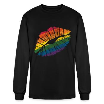 Smooch Rainbow Pride Lips LGBT Pride Equality Kiss - Men's Long Sleeve T-Shirt - black - Front